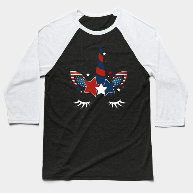 Patriotic Unicorn American Flag 4th Of July Gift Baseball T-Shirt by Kaileymahoney